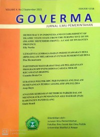 Image of GOVERMA JURNAL ILMU PEMERINTAHAN: VOL.04 NOMOR 2